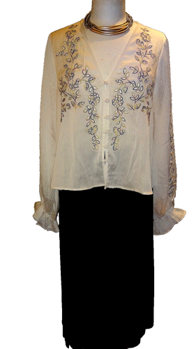 Fab French Connection White Mix Embroidery Bohemian Peasant Top Size M πΊπΊπΊ - Picture 2 of 15