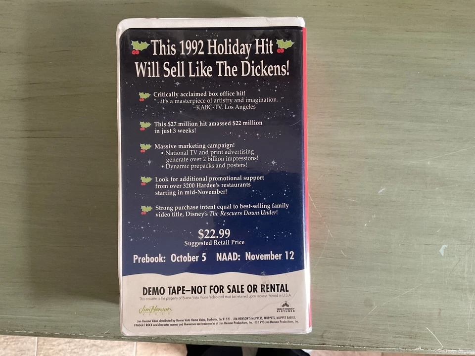 The Muppets Christmas Carol 1993 VHS Demo Tape in Clamshell, Rare, HTF, Collect - Image 2 of 3