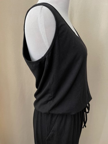 Black Sleeveless Elastic Waist Tie Jogger Bottom Jumpsuit - Picture 10 of 12