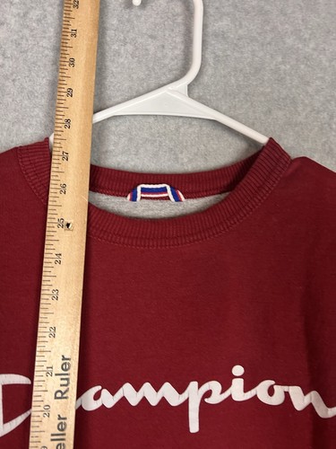 VTG Champion Sweater Mens Medium Red Crew Neck Pullover Spell Out Sweatshirt - Picture 5 of 8