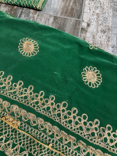 Vintage Damen Samt Marokkanischer Stil Royal Kaftan Maxikleid Smaragd Grün Gold - Bild 7 von 11
