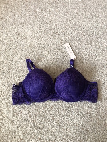 Victoria Secret Bombshell Plunge 36AA Purple Lace Strap Add 2 Cups Push Up Bra