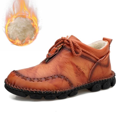 Echtleder Herbst Winter Stiefel Mode Reißverschluss Herren Schnee Arbeitsschuhe Handarbeit