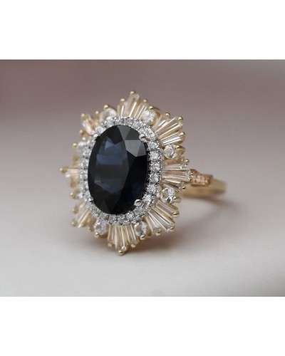 Oval Cut Lab Created Blue Sapphire Gemstone Ring, Engagement Ring, Bridal Ring - Picture 2 of 4