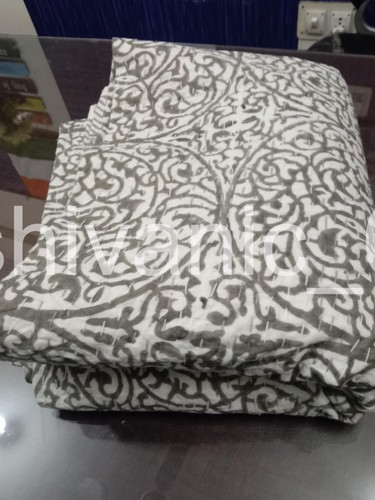 Indian Hand Block Print Cotton Kantha Quilt Bedspread Blanket Throw Bedding Gudr - Picture 5 of 7