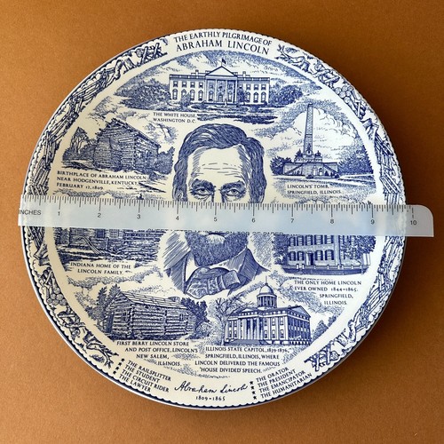 Plato de 10" Jonroth England ABRAHAM LINCOLN Staffordshire Ware, azul y blanco - Imagen 11 de 16