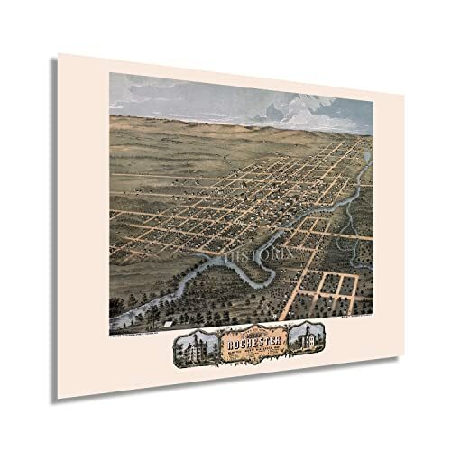 Póster de mapa de Rochester Minnesota 1869 - antiguo mapa de Rochester de MN estampado de arte de pared - Imagen 1 de 16