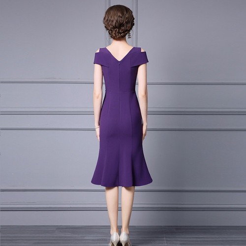 Neu Elegantes Damenkleid Schulterfrei Kurzarm V-Ausschnitt Mode Fischschwanzkleid - Bild 14 von 34