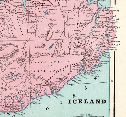 Antiguo mapa de Islandia de 1899 George Cram mapa de Islandia galería decoración de pared 2362 - Imagen 4 de 4