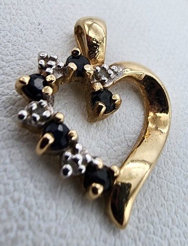 10k & 14k 417 585 Two Tone Gold Sapphire & Diamond Heart Pendant ZRV Au 23155 - Picture 5 of 9