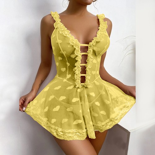Womens Sexy Lace Nightdress Lingerie Babydoll Ladies See-through Nightwear PJs - Picture 19 of 21