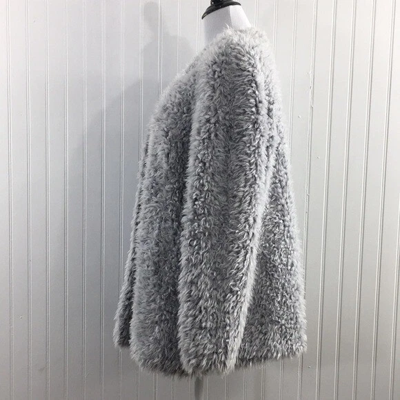 Chaqueta de peluche de piel sintética plateada gris aguamarina para mujer abrigo pequeño cálido Foto 4 de 4