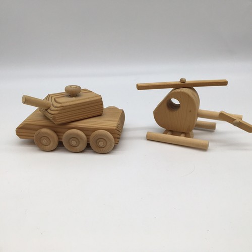Handmade Vintage Wooden Toy Helicopter, Tank And Boat / Ship Movable - Picture 3 of 10