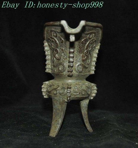 4.6" China Antigua Bronce Puro Feng Shui Dragón Bestia Estatua Copa Copa de Vino - Imagen 5 de 8