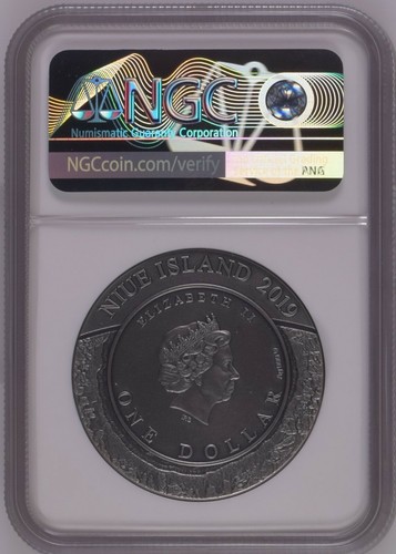 Moneda de plata antigua NGC MS70 Niue 2019 alivio de minería espacial 1 oz certificado de autenticidad - Imagen 2 de 5