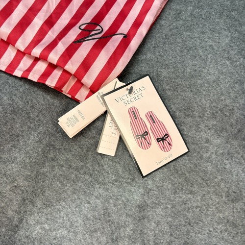 Victoria's Secret Signature Slippers Size L Striped Satin Bow New With Tags - Picture 6 of 6