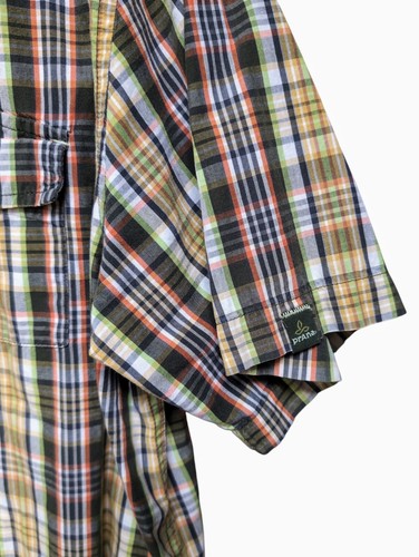 Prana Bio Baumwolle Kurzarm Karo Button Down Druckknopf Hemd Herren Größe LARGE  - Bild 4 von 6