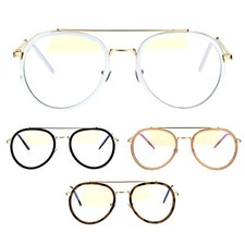Retro Trend Plastic Metal Double Rim 90s Aviator Clear Lens Eye Glasses