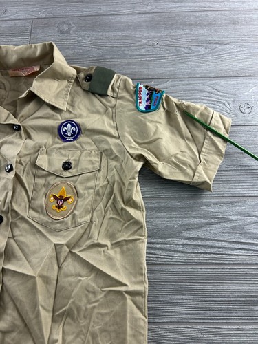 Boy Scouts of America Small 6-8 Official Blouse Beige Button Up Short Sleeve - Picture 4 of 9