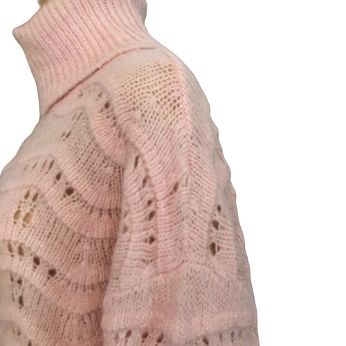 FRNCH Turtleneck Tunic Sweater S/M Oversized Open Knit Grannycore Coquette Pink - Picture 4 of 7