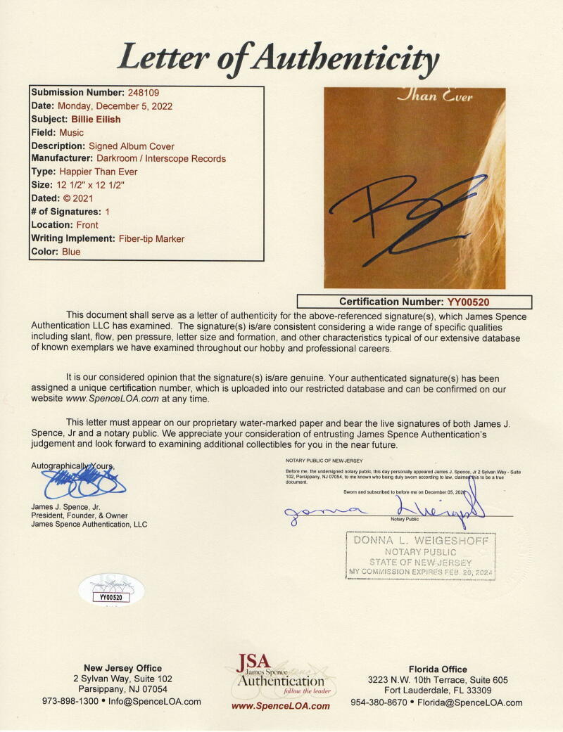 Billie Eilish　直筆サイン入りCD BILLIE EILISH SIGNED AUTOGRAPH ALBUM VINLY RECORD HAPPIER