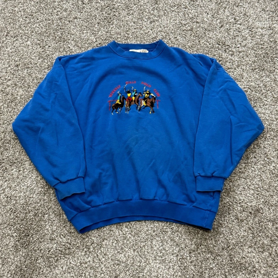Винтажный свитшот 90-х Beverly Hills Polo Club синий с вышитыми карманами мужской размер XL - Изображение 2 из 4