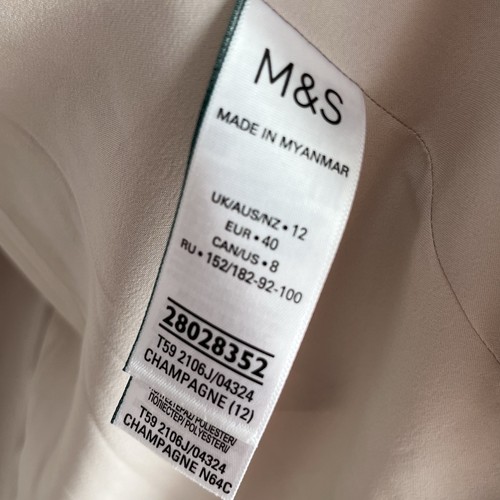 M&S Sequin Jacket 12 Champagne Silver Blazer Ruched Sleeves Open Front - Picture 7 of 8