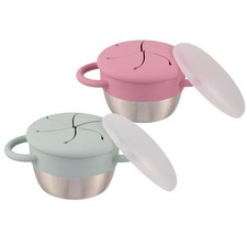 Elk and Friends Stainless Steel Snack Cups  Removable Silicone Blush/Sage