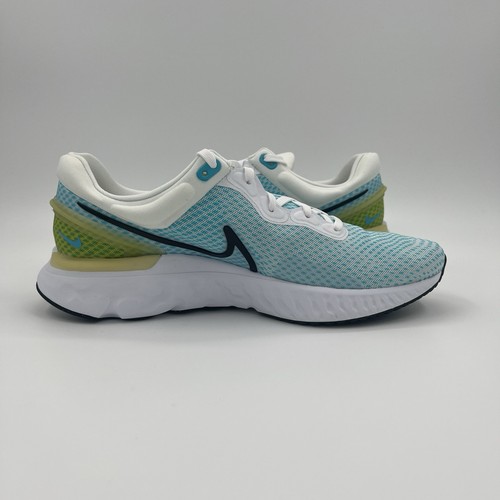 Nike React Miler 3 DD0490-100 White Black Chlorine Blue Mens Size US 11 - Afbeelding 4 van 8