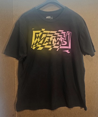 Vans Herren T-Shirt XL Schwarz Neon Fade Kariert Logo Skate Streetwear Tee - Bild 1 von 7