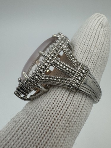 Rare Judith Ripka 925 Sterling Silver Pink Rose Quartz Diamonique Ring Size 7 - Picture 5 of 13