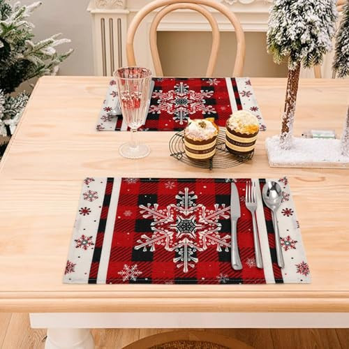 12x18 Zoll Weihnachten Tischsets Büffel Karo Schneeflocken Platzsets Winter - Bild 2 von 6