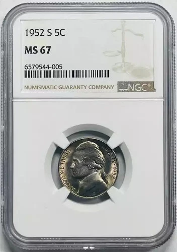 1952 S Nickel Jefferson NGC MS-67 Lots of Luster