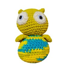 Lime, Yellow  Blue Crochet Knit Owl Plush - 8" Handmade Stuffed Animal