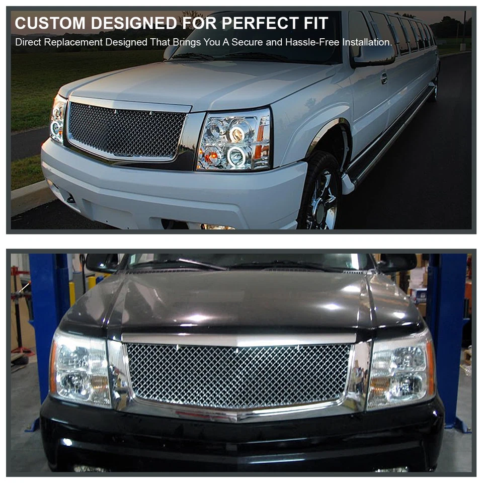 Fits 2002-2006 Cadillac Escalade EST ESV Chrome Front Bumper Mesh Hood Grille - Imagem 3 de 4