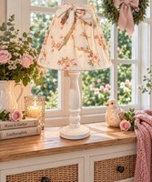 Clayre & Eef Tischlampe 42Cm Beige Weiß RöSchen Lampenschirm Lampenfuß Holz Weiß