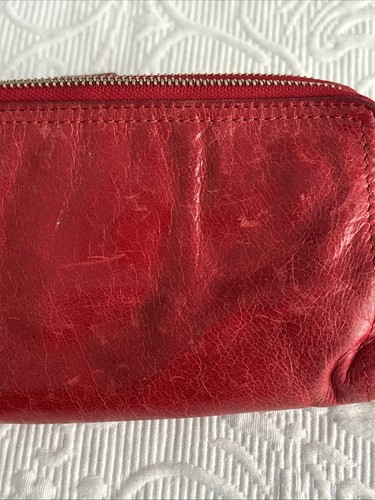 Vintage TANO Geldbörse rot weiches Leder umlaufender Reißverschluss abgenutzt magnetisch schön - Bild 20 von 24