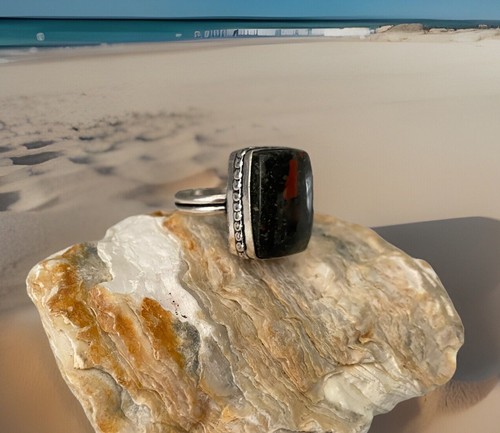 Anillo de piedra de sangre africana tamaño 8,5 - chapado en plata de ley 925 - ¡Nuevo! - Imagen 2 de 4