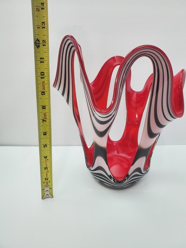 JÓZEFINA KROSNO HAND BLOWN ERUPT BLACK WHITE BROWN ART GLASS SCULPTURE VASE - Picture 7 of 13