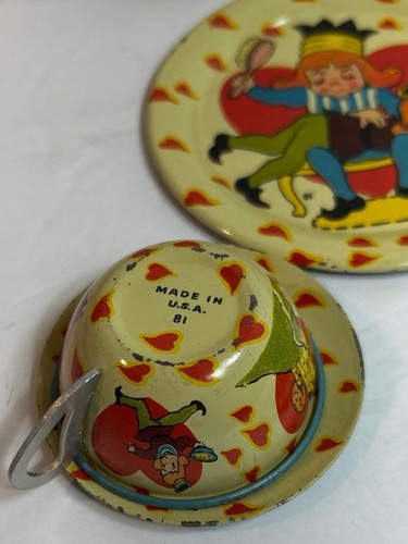 Ohio Art # 81 BK Benjamin Queen of Hearts 13-pc Child’s Tin Tea Set 1940s Vintag - Picture 5 of 8
