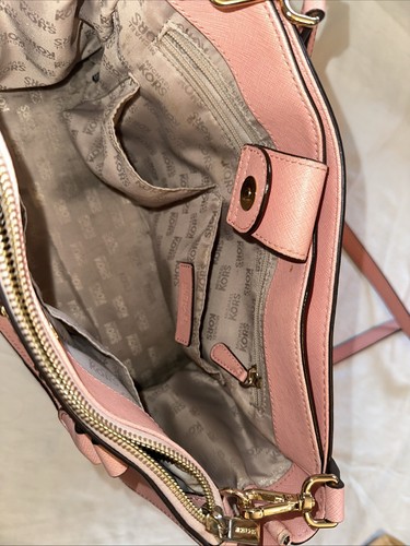 Michael Kors Kellen Medium Saffiano Leather Satchel Tote Bag Purse Pink - Picture 6 of 12
