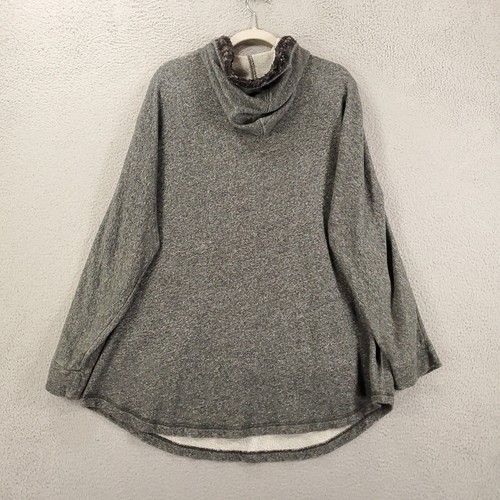 Weiche Umrandung Pullover Damen 1X grau Langarm Druckknopf Kapuzenpullover - Bild 7 von 10