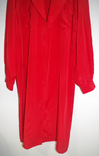 C19 - PAT EVANS New Vintage Red COAT DRESS 16 100% Silk Button Down Oversized - Bild 3 von 7