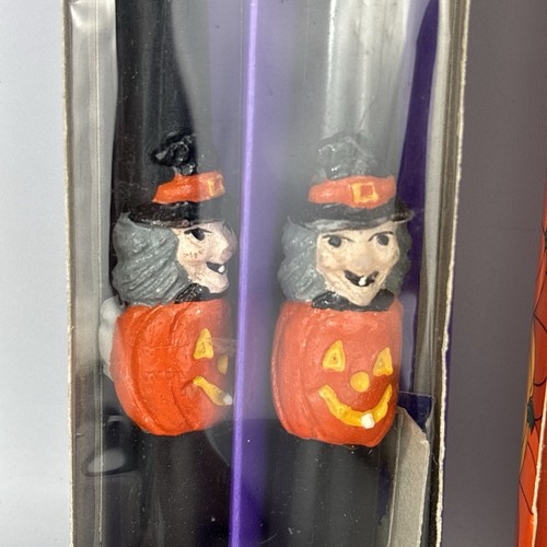 VTG Halloween Sculpted Taper Candlesticks Witch/Pumpkins, Ghosts, Black Cats NIB - Picture 4 of 6