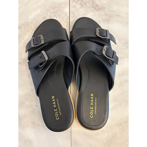 Sandalia deslizante Cole Haan Megan para mujer talla 7B correa ajustable de cuero negro - Imagen 5 de 7