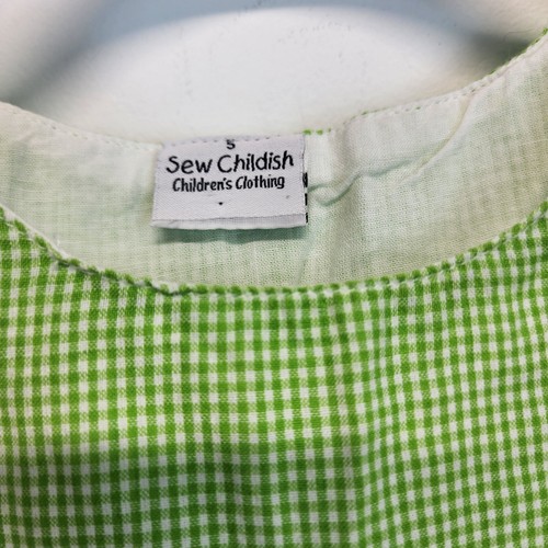 Sew Childish Girls Gingham Dress Size 5 Green Sleeveless A-line Cotton Amish - Picture 8 of 9