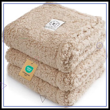 1 Pack 3 Soft Sherpa Pet Blankets for Dogs Cats, Fluffy Fleece Throw Beige Small