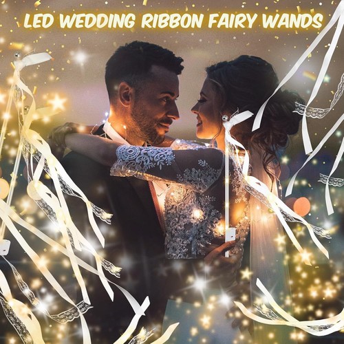 100 Wedding Wands Ribbon Streamers with Bells LED Fairy Light up Silk Fairy Wand - Picture 4 of 8