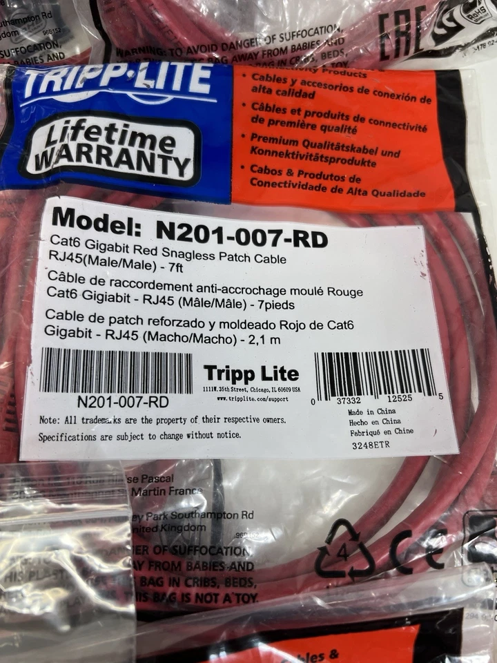Lot Of 14 Tripp Lite 5x N201-003-RD And 9x 007-RD Cat6 Patch Cable 3Ft AND 7ft - Image 3 of 3