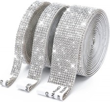 3 Rolls 6.6 Yards Self-Adhesive Crystal Rhinestone Diamond Ribbon - Silver